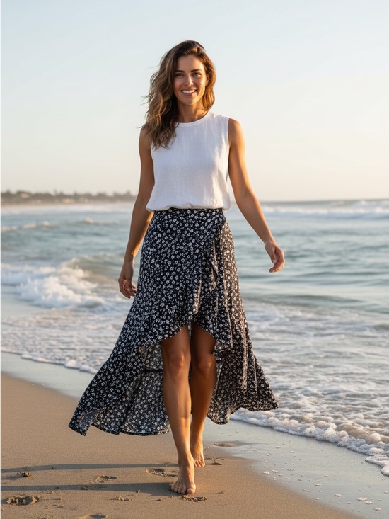 Olivia + james Dresses & Skirts - Olivia + james Floral Navy High-Low Ruffle Maxi Skirt
